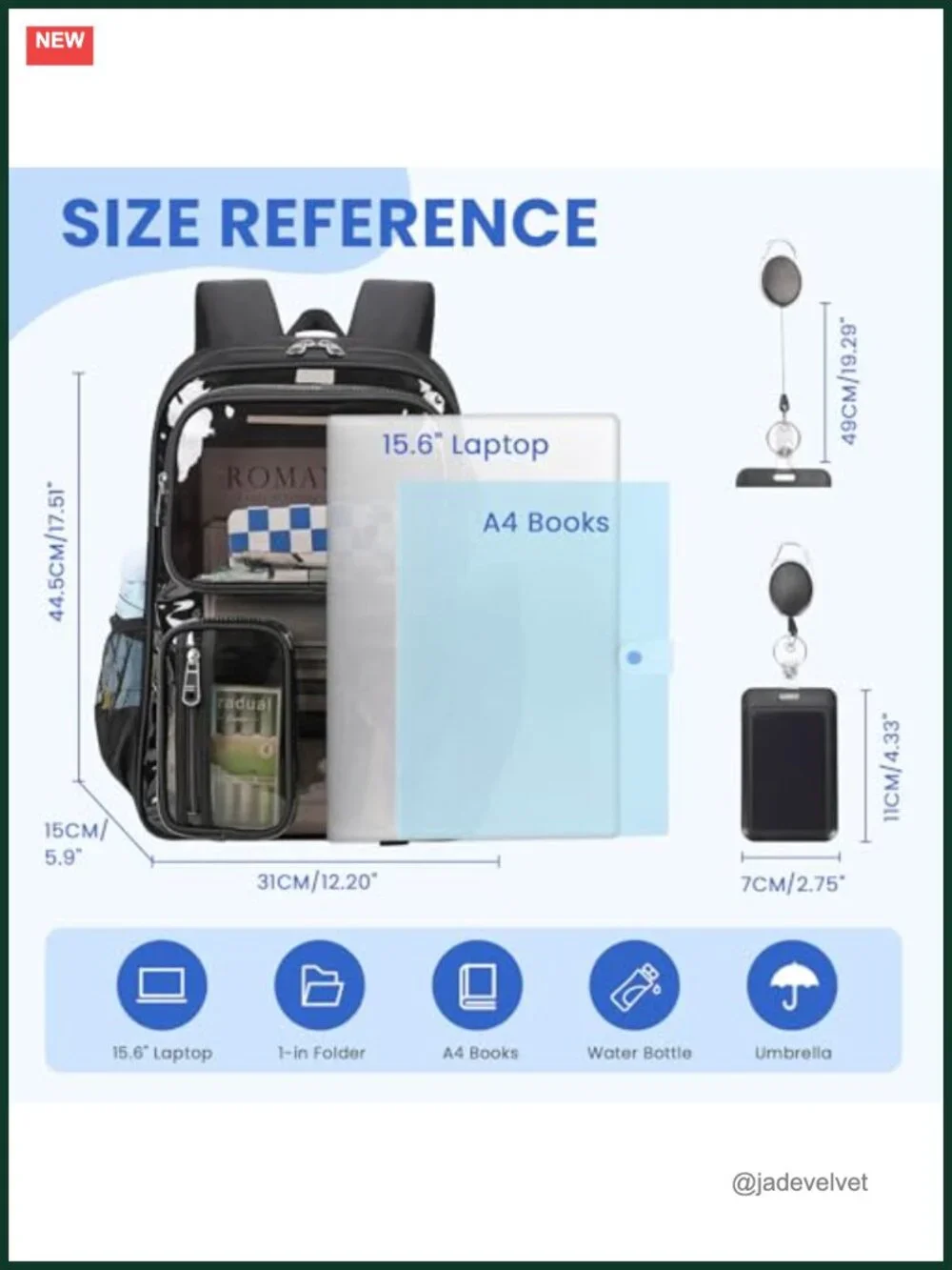Clear Heavy Duty Backpack with ID Holder for School